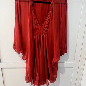 Diane Von Furstenberg Fleurette Orange Silk Chiffon Mini Dress Size 8